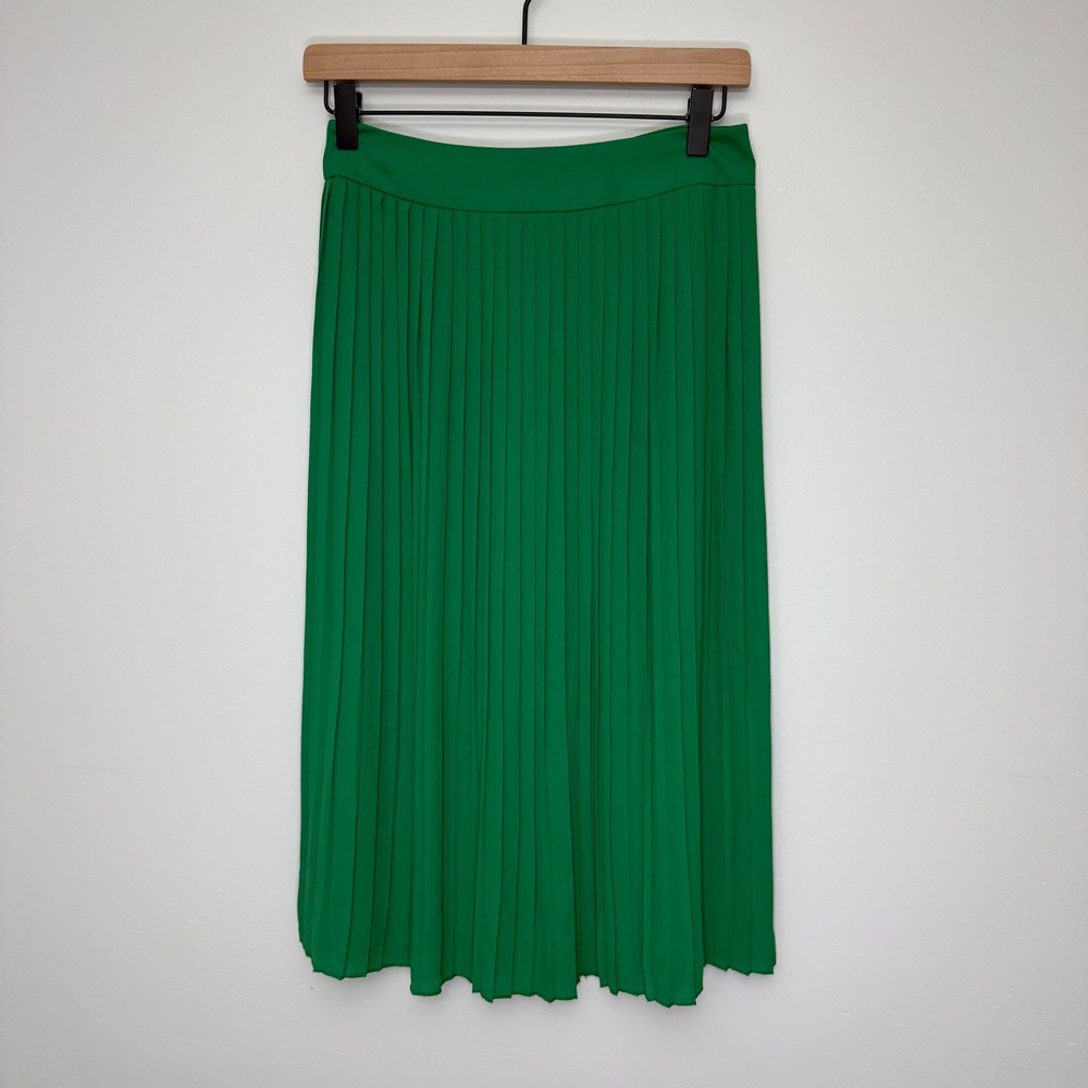 J. Crew Pleated Midi Skirt Emerald Green Size 0 Side Zip