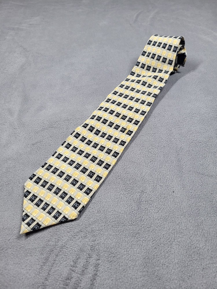 J. Garcia Jerry Garcia Men Silk Tie Abstract Geometric Yellow Leaf Plant Person