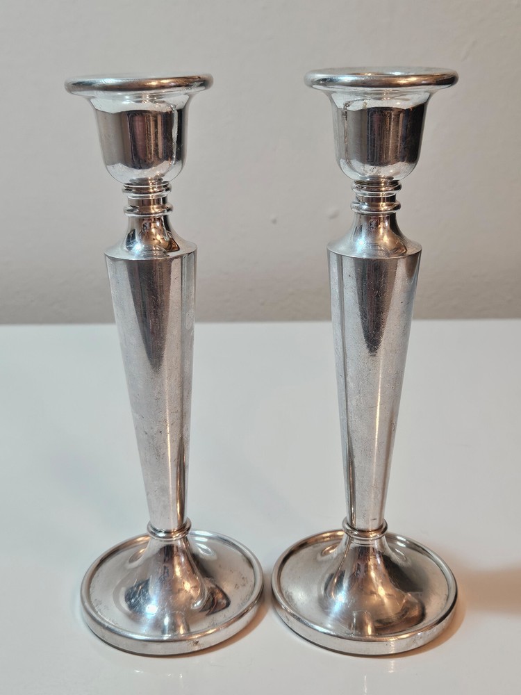 Vintage Pewter Candlestick Holders 7 Inch with Felt Base Classic Style #1439