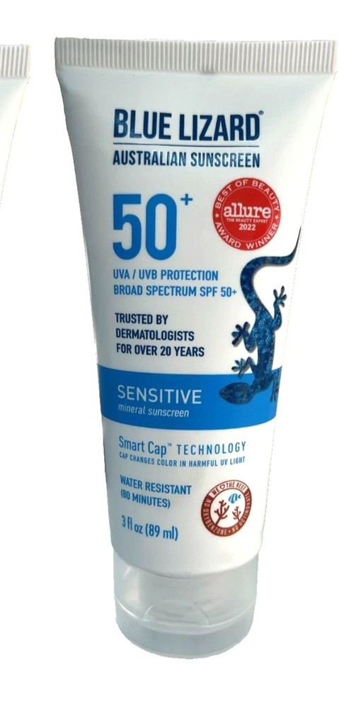 Blue Lizard SPF 50+ Sensitive Sunscreen 3 oz, Mineral UVA UVB Protection