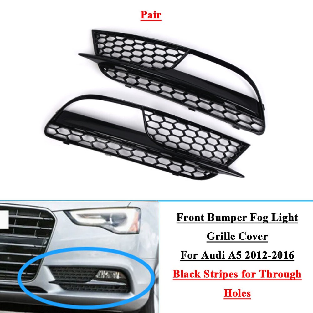 2pcs Front Lower Bumper Grill Grille Fog Light Cover Fit For Audi A5 2012-2016