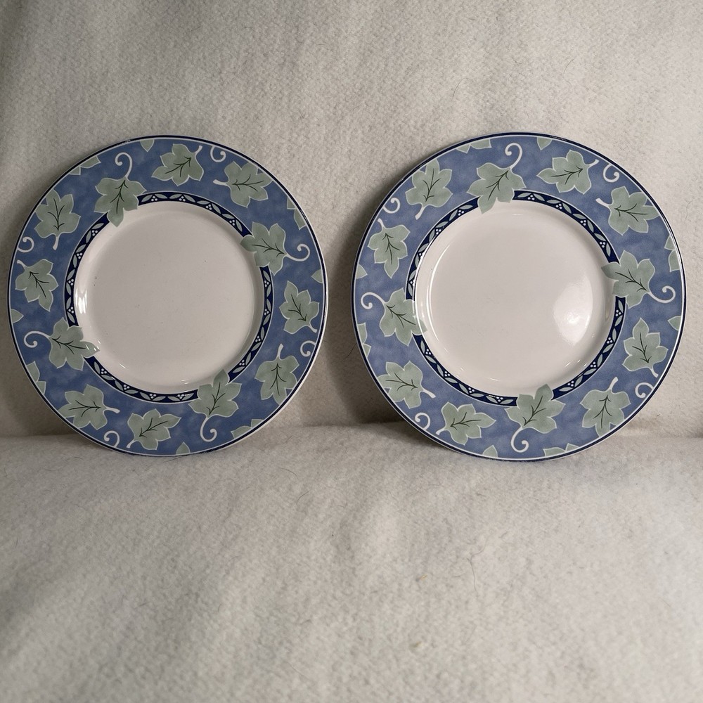 Vintage Pfaltzgraff Blue Isle Bread Plate Set of 2 with Leaf Pattern 6 1/8 Inch