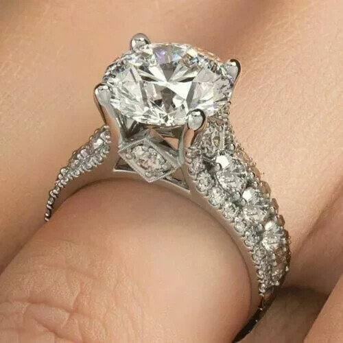 2Ct Round Natural Moissanite Wedding Ring 14k White Gold Plated