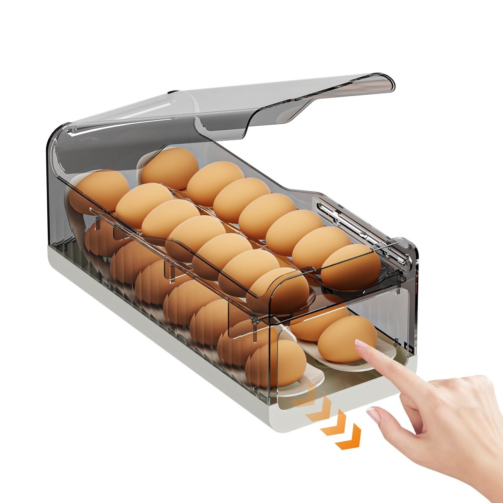 Spring-Loaded Fridge Egg Holder with Time Tracker for 12 Eggs