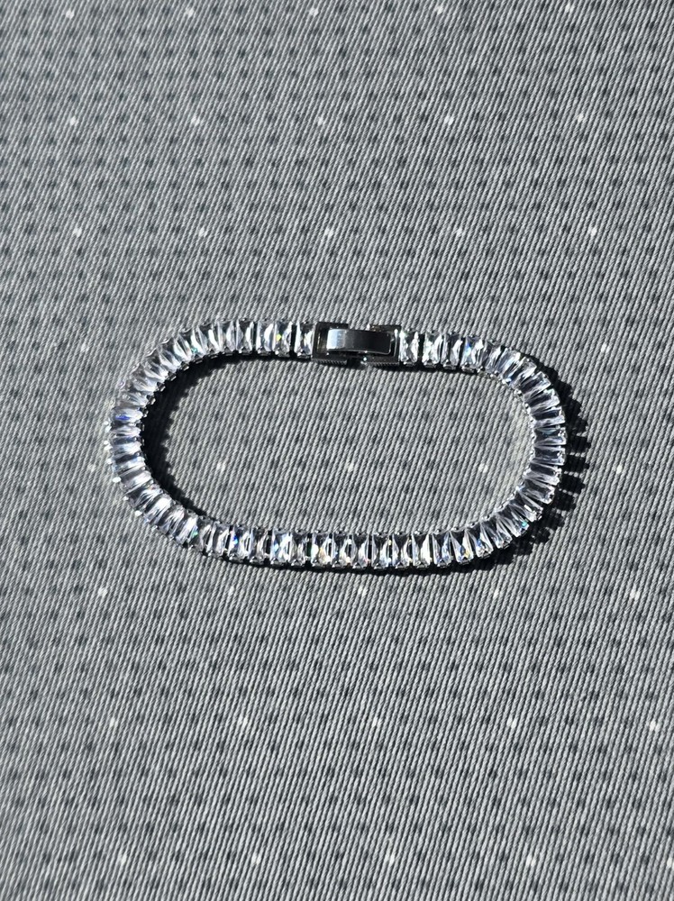 Sterling Silver Diamond Baguette Tennis Bracelet Elegant Dainty Chain  