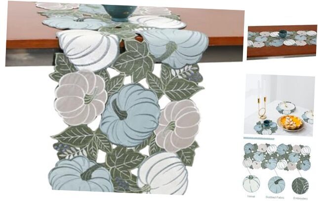 Fall Table Runner Pumpkin 36 Inches Long Thanksgiving 13×36IN Blue Pumpkin