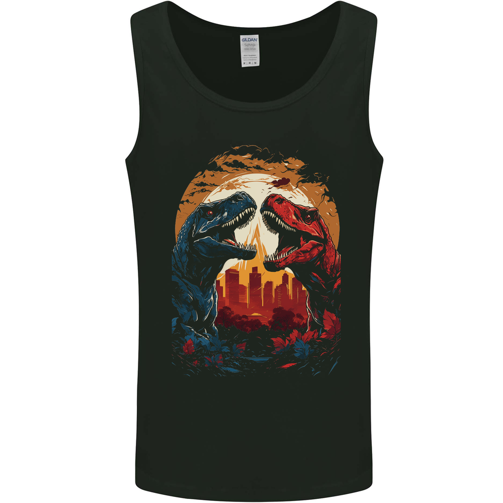 2 Dinosaurs With a Moon Backdrop T-Rex Lizard Mens Vest Tank Top