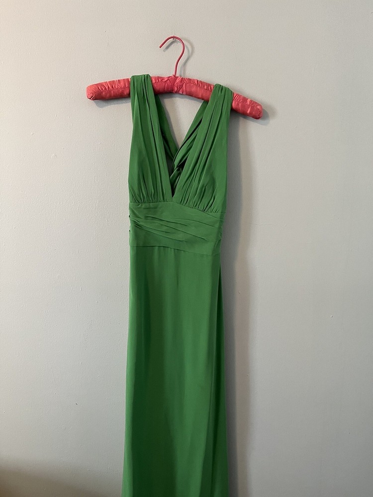 Vintage Nicole Miller Green Silk Chiffon Sleeveless Formal Gown Size 0 Y2K