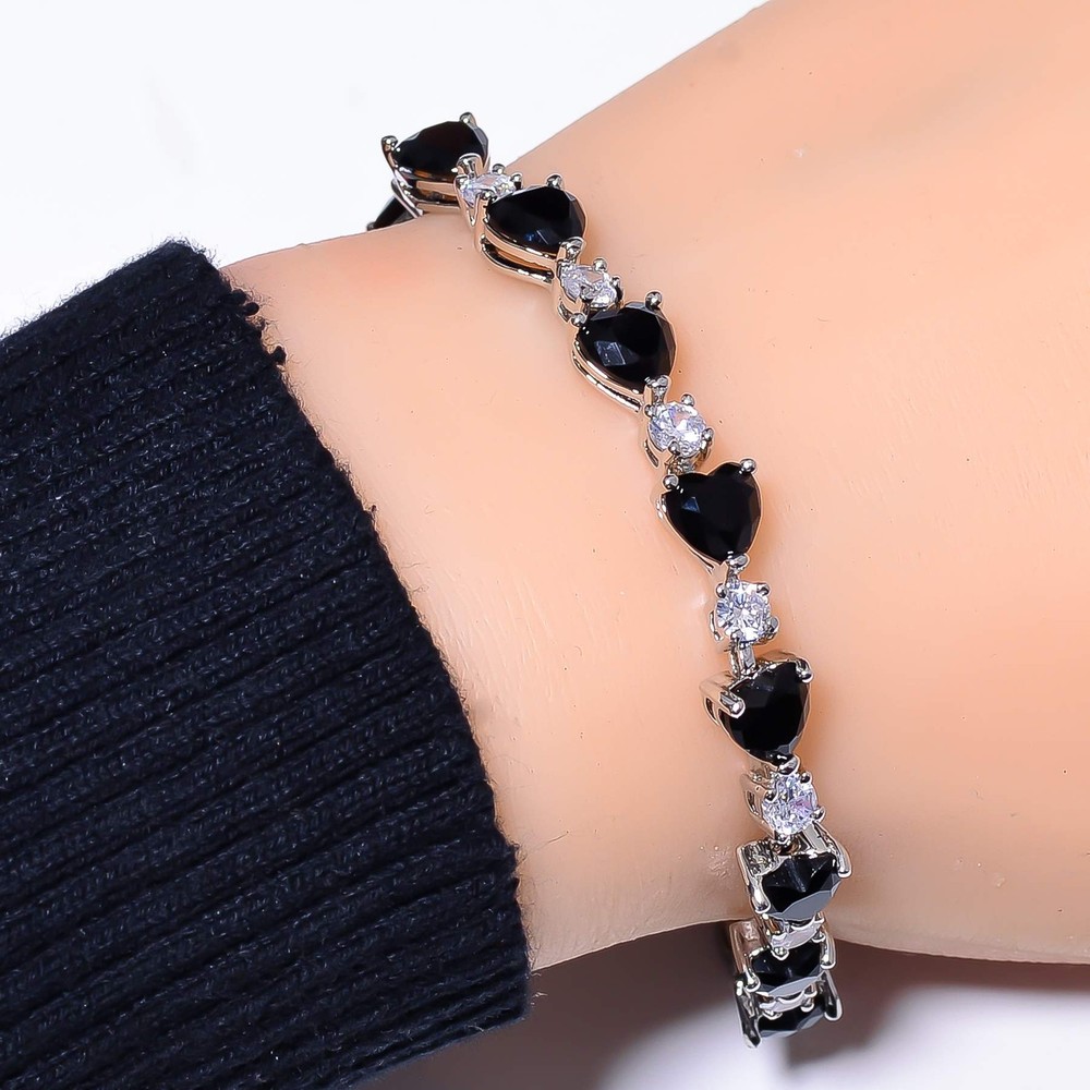 Black Onyx Cubic Zirconia 925 Sterling Silver Tennis Bracelet 7.99 Inch B5