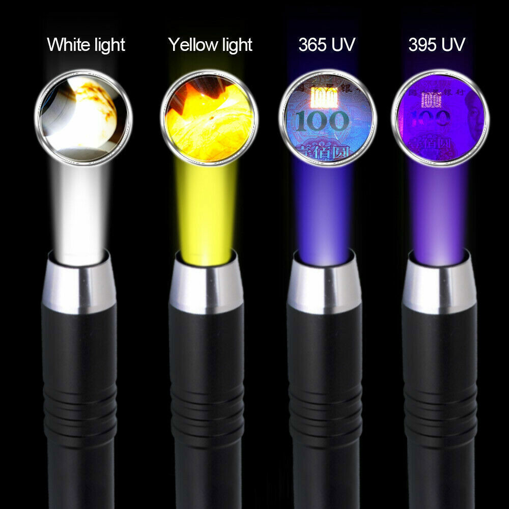 3 in1 White Yellow UV Light LED Flashlight torch for Jade Jewelry Amber Gem Test