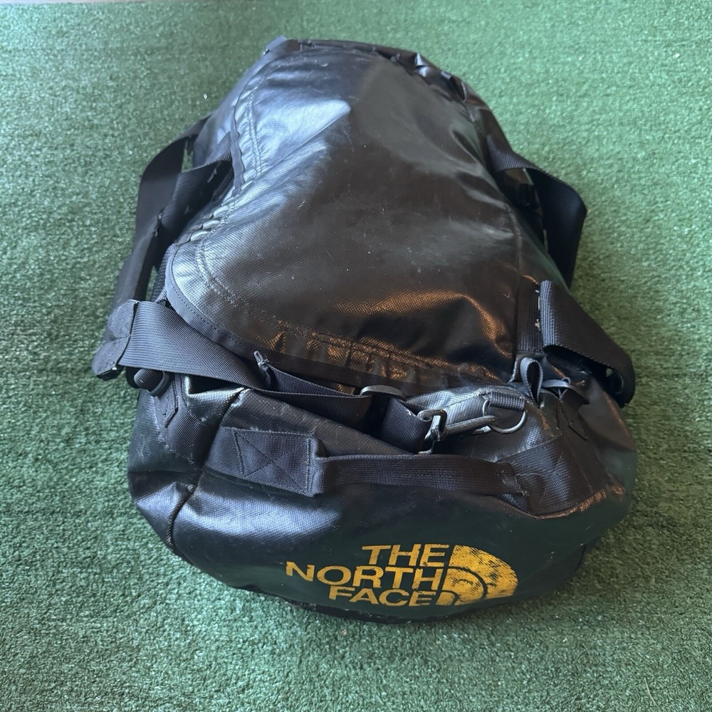 Vintage 1990s North Face Black & Yellow Leather Duffel Bag