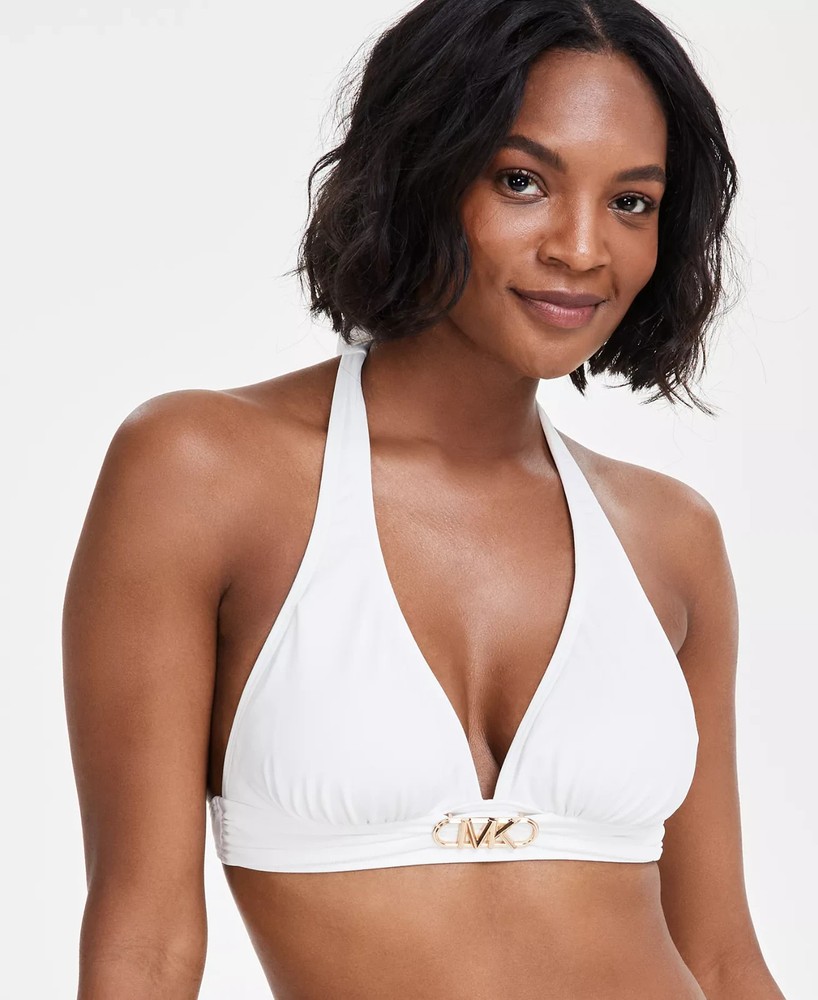 MICHAEL Michael Kors Women's Halter Bikini Top White Size M 2317
