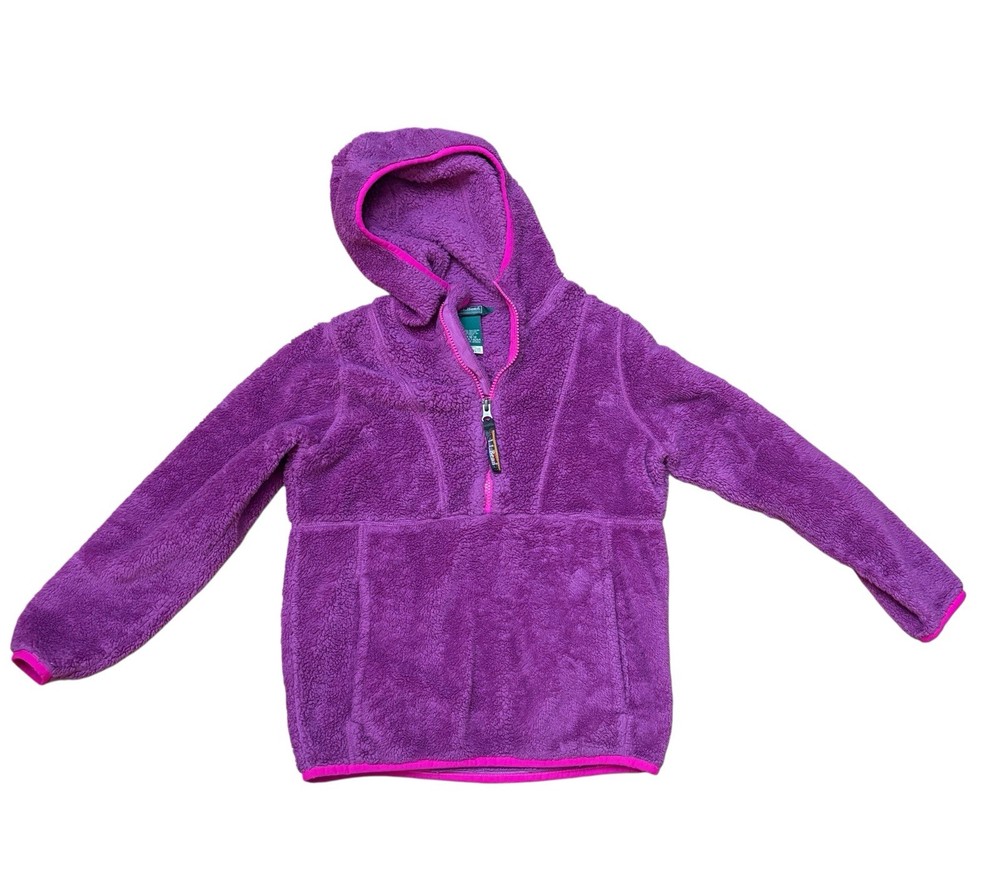 LL Bean Girls Purple 1/4 Zip Fleece Jacket Hooded Size M