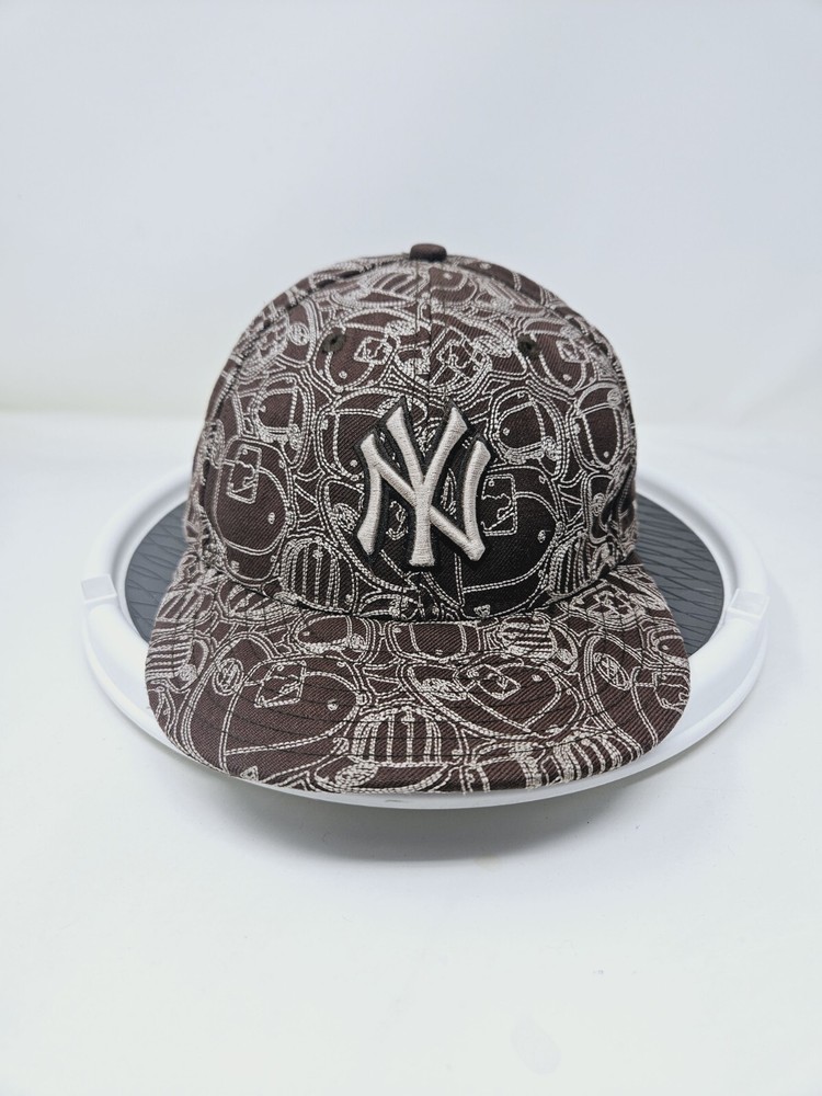 New Era Brown White New York Yankees Logo 59FIFTY Fitted Hat Sz 7 Used FAST SHIP