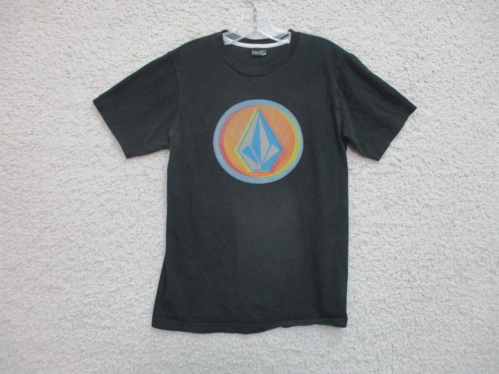VINTAGE Volcom Shirt Small Adult Black Logo Casual Short Sleeve Stretch Mens S