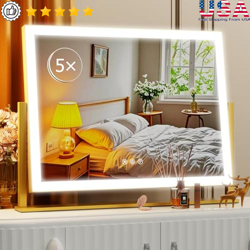 3-Color LED Vanity Mirror with 5X Magnification & 360° Rotation