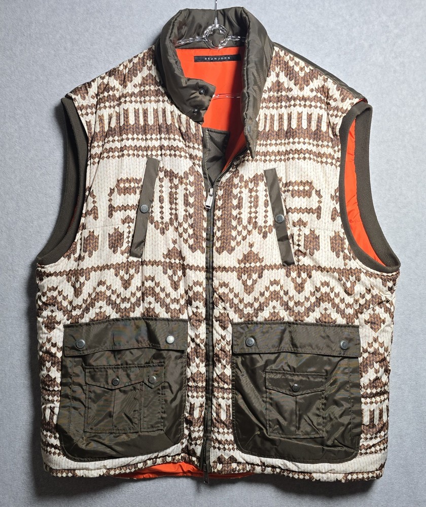 Sean John Men's Size 4XB Aztec Southwest Print Y2K City Puffer Full Zip Vest