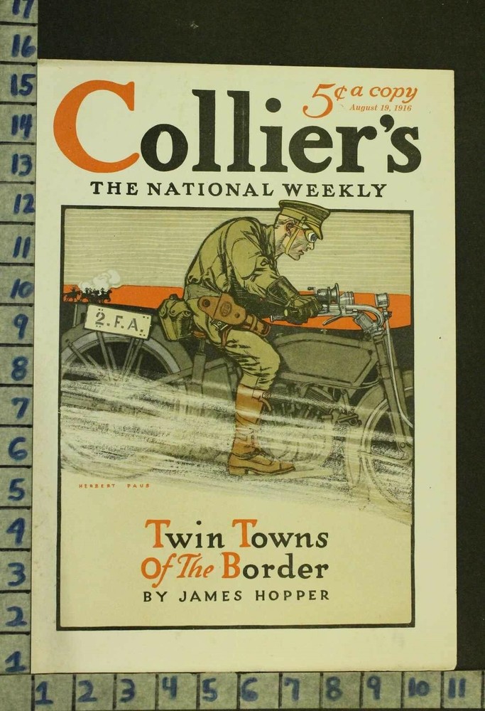 1916 MILITARY SOLDIER MOTORCYCLE MEXICAN WAR GOLDBERG CARTOON PAUS COVER RO02