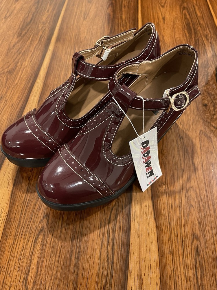 Women's Classic T-Strap Platform Oxfords Mid Heel Square Toe Dress Shoes