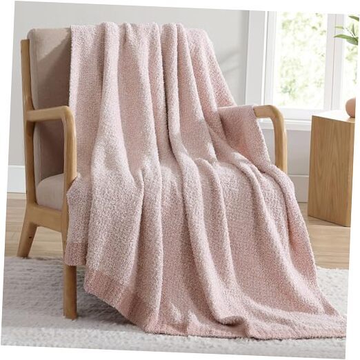 Knitted Throw Blanket for Couch, Bed, Sofa - 350GSM Soft 50''x60'' Heather Pink