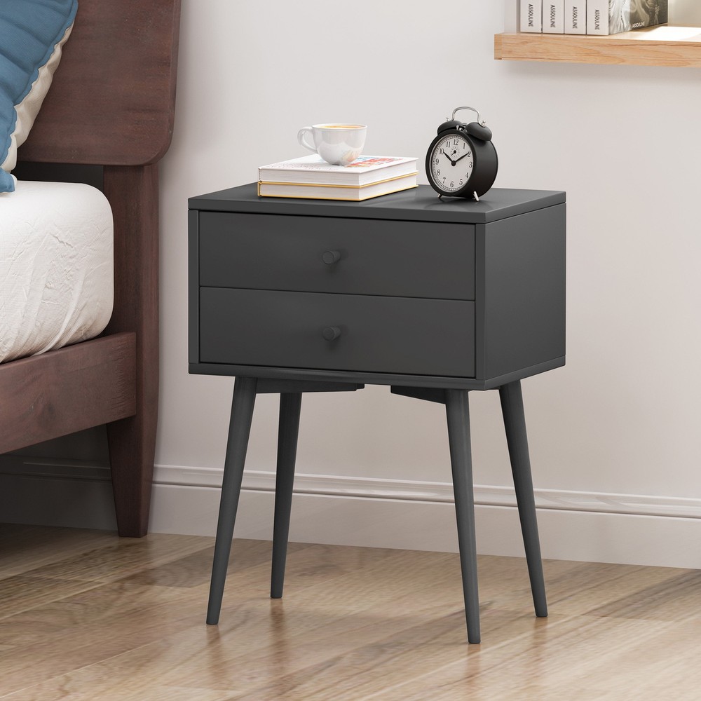 Side Table with 2 Storage Drawers  End Table Nightstand Bedside Table