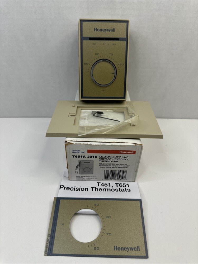 HONEYWELL MEDIUM DUTY VOLTAGE HEAT/COOL THERMOSTAT T651A3018 NOS