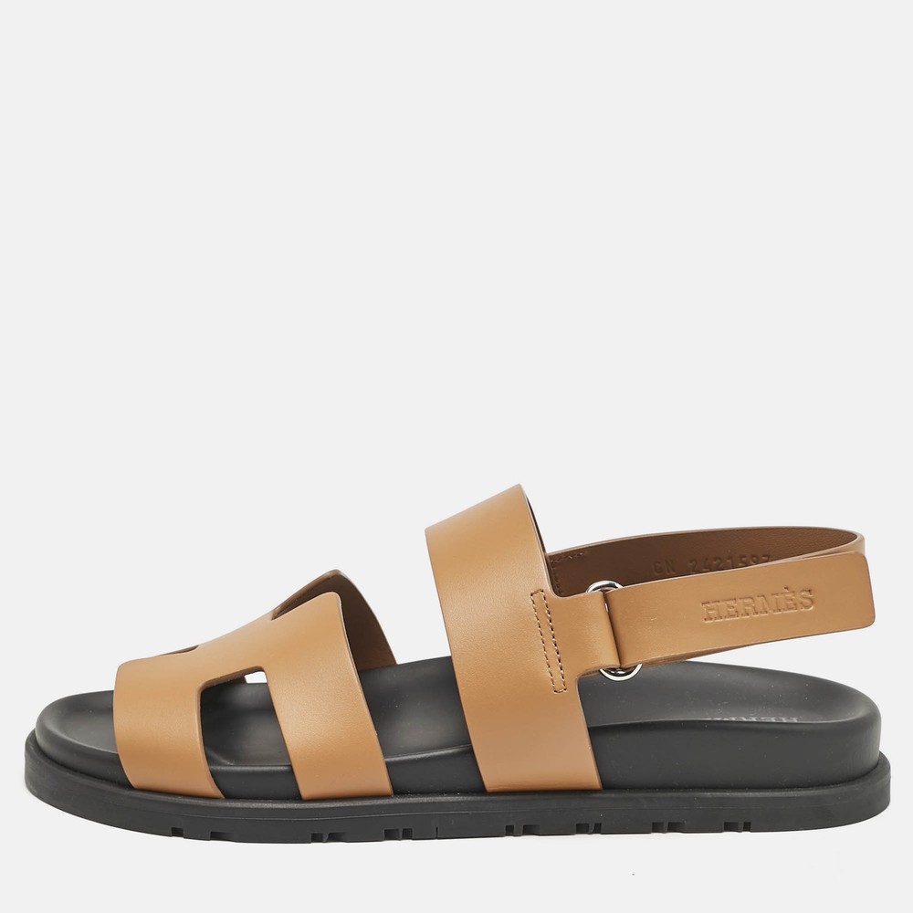 Hermes Brown Leather Genius Sandals Women Size 37.5 EU