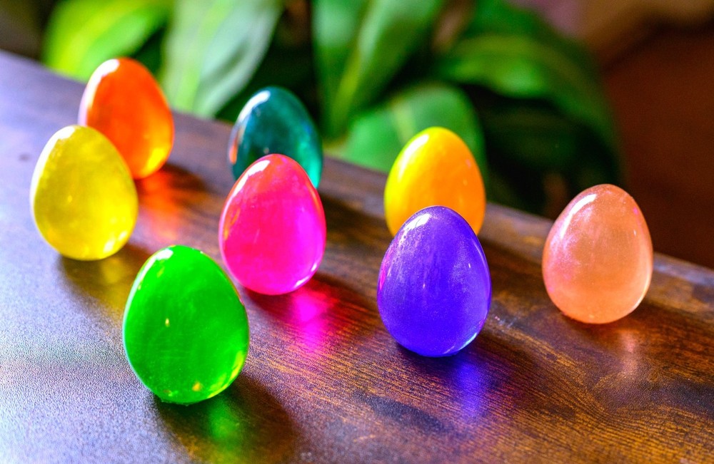 Colorful Translucent Resin Egg (Set of 8) Handmade Home Decor Shelf Tray Display