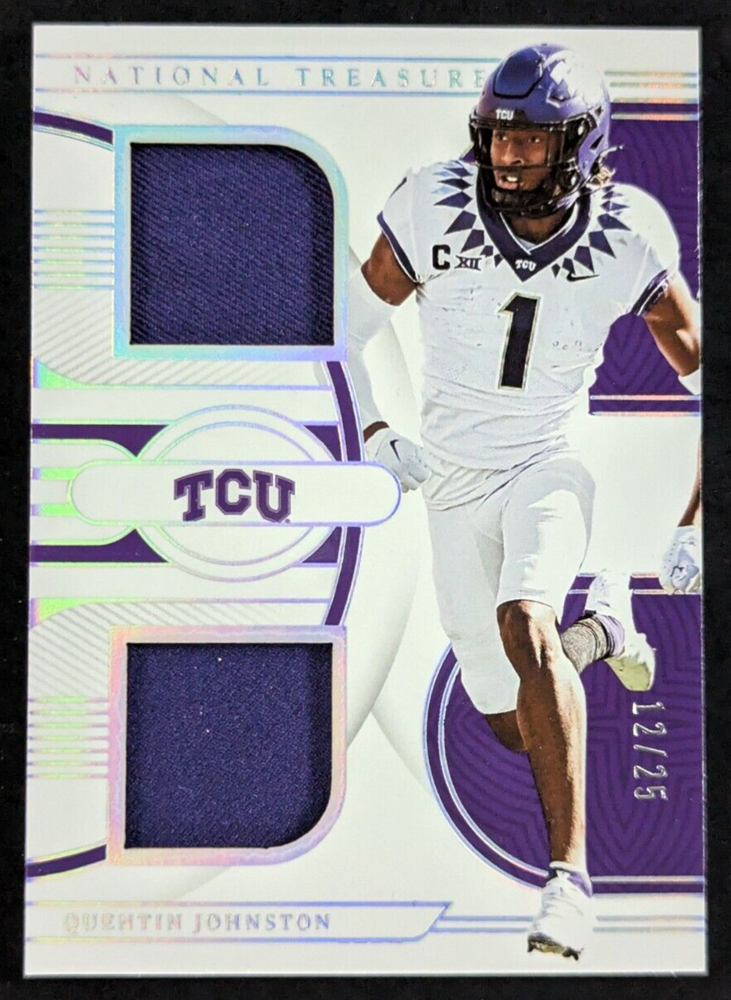 Quentin Johnston 2023 Panini National Treasures Collegiate Dual Patch RC /25 TCU Football