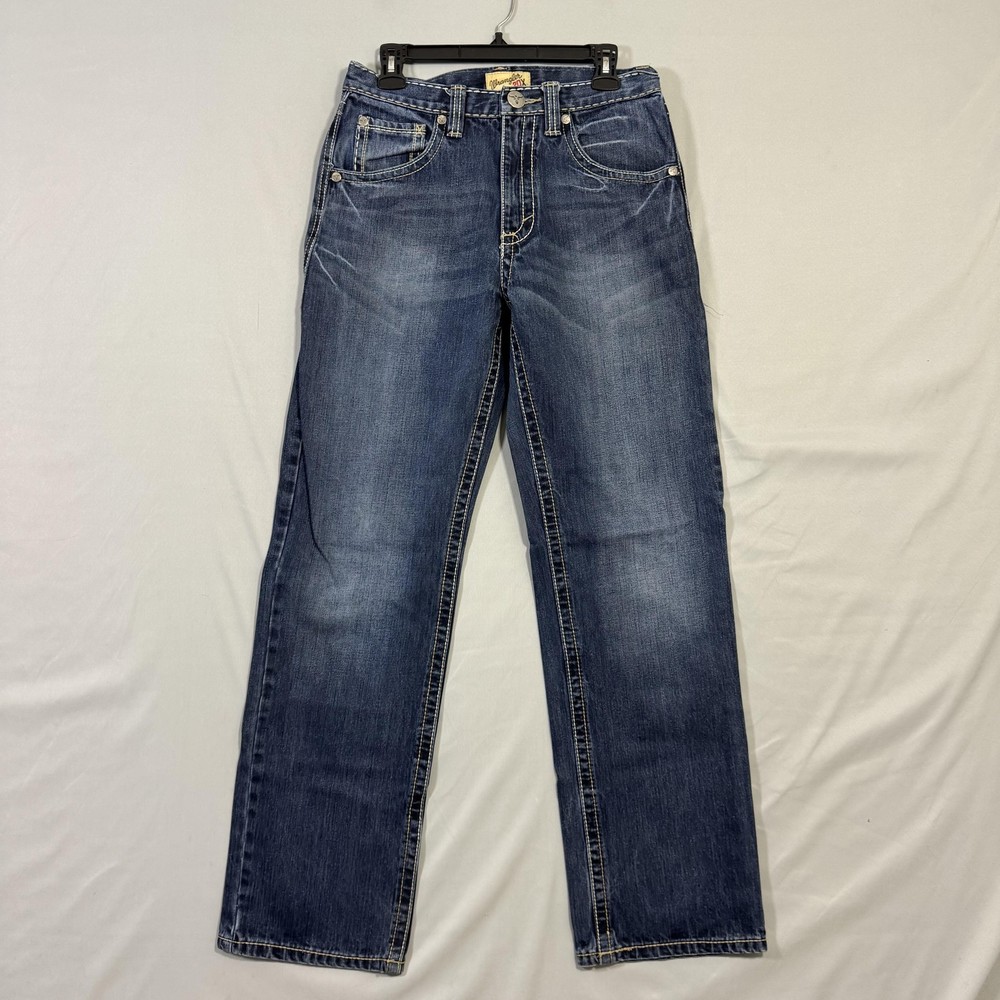 Wrangler 20X Jeans Mens 29x34 Blue Medium Wash Contrast Stitch Straight Leg