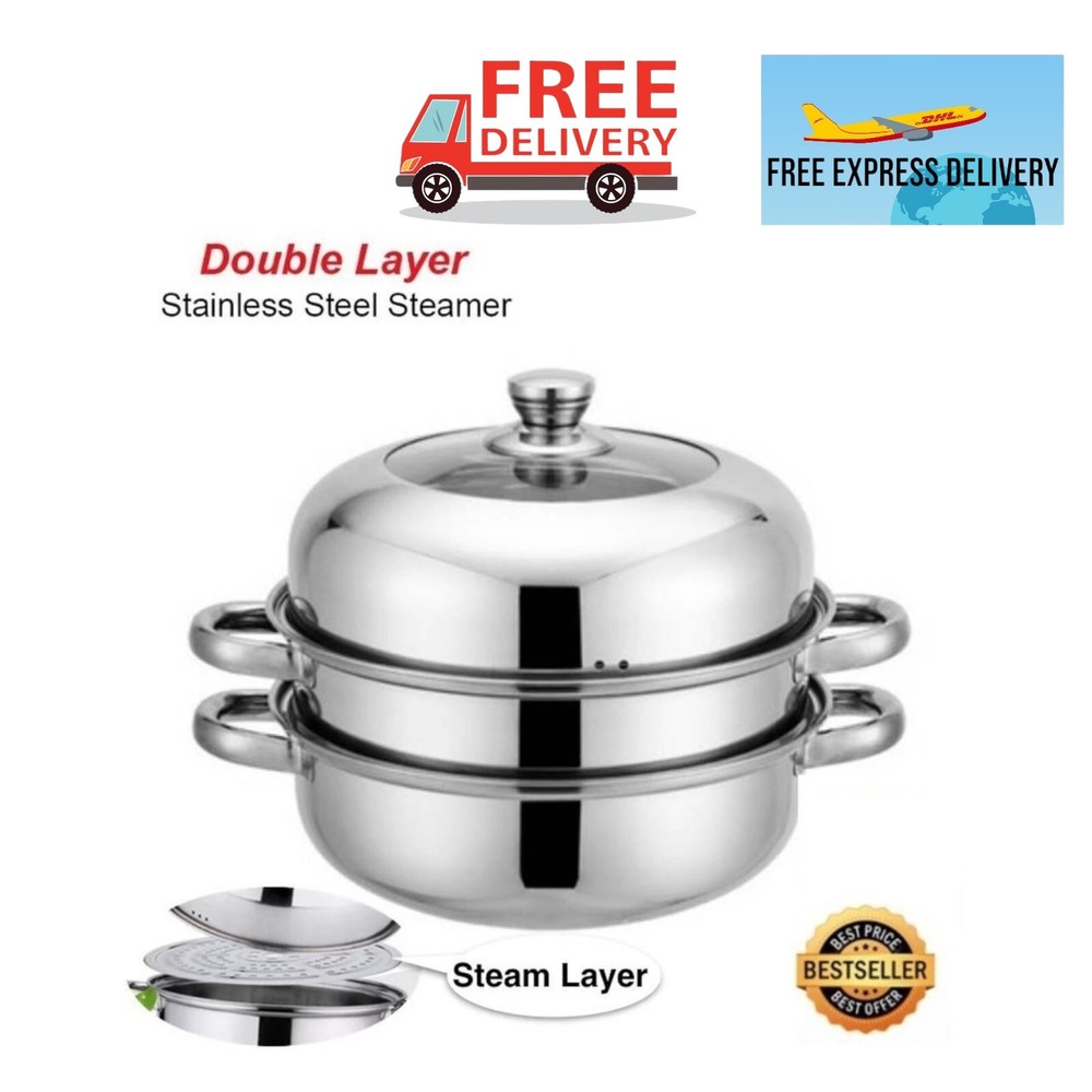 Stainless Steel 2-Layer 28cm Steamer Hot Pot for Soup & Steam Cooking with Free Shipping