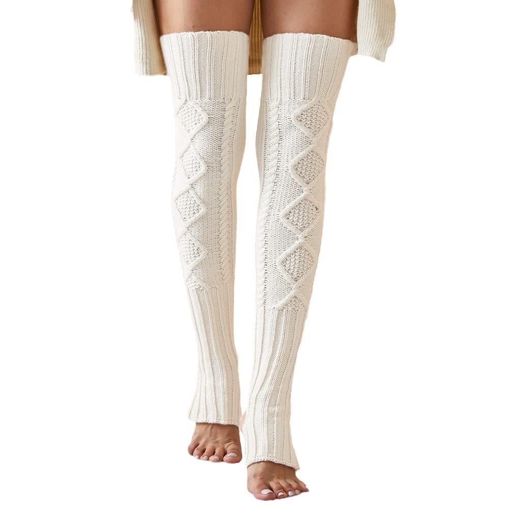 Women's Cable Knit Thigh High Leg Warmer Socks Over Knee High Footless Boot S...