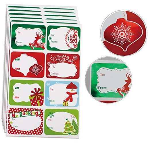 80-Count Foil Christmas Tags Sticker，8 Jumbo Designs - Xmas Green, Xmas Red