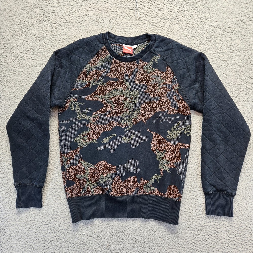Puma Sweatshirt Mens Size Small Black Multicolor Crewneck Pullover