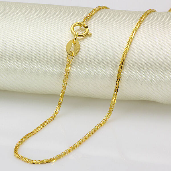 Au750 Real 18K Yellow Gold Necklace Women\'s Wheat Chain Link 18inch / 1.4gs