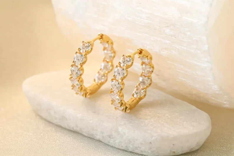 4 Ct Heart Simulated Diamond Women's Hoop &Huggie Earring 14k Yellow Gold Over