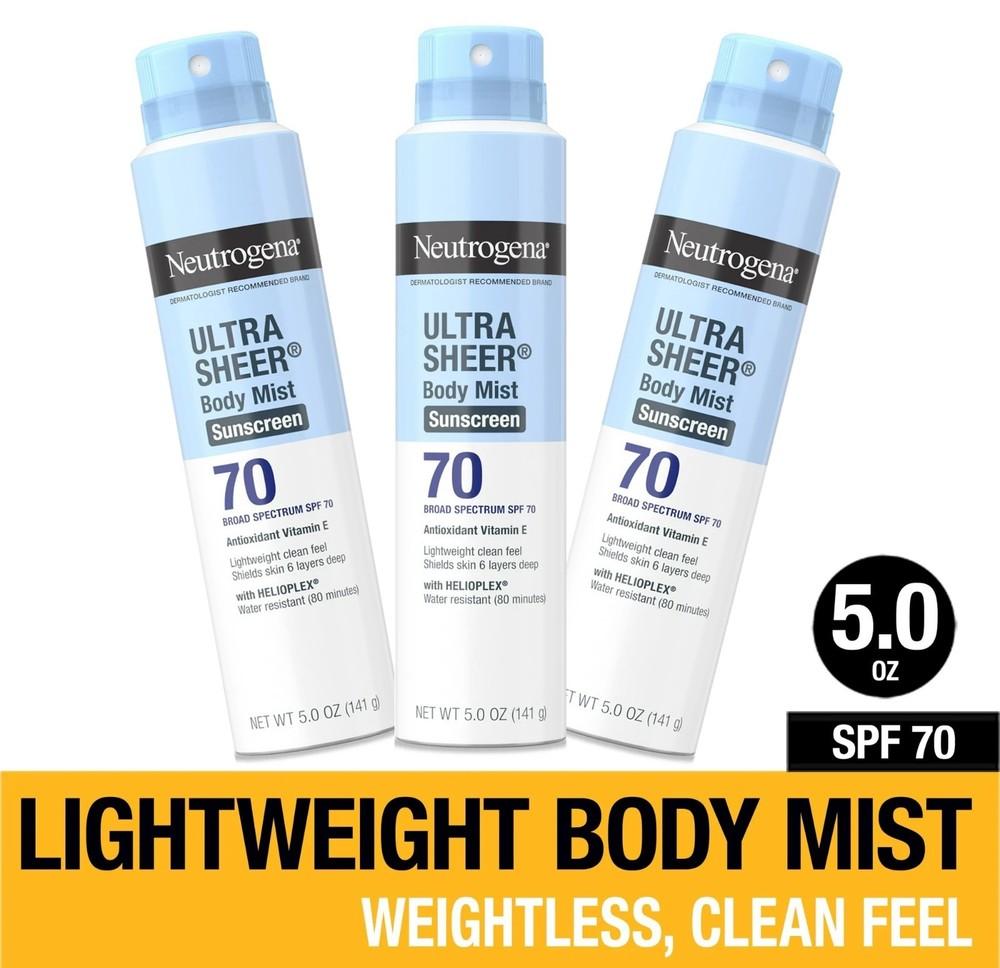 3-Pack SPF 70 Ultra Sheer Sunscreen Body Mist 5oz Exp 9/2026