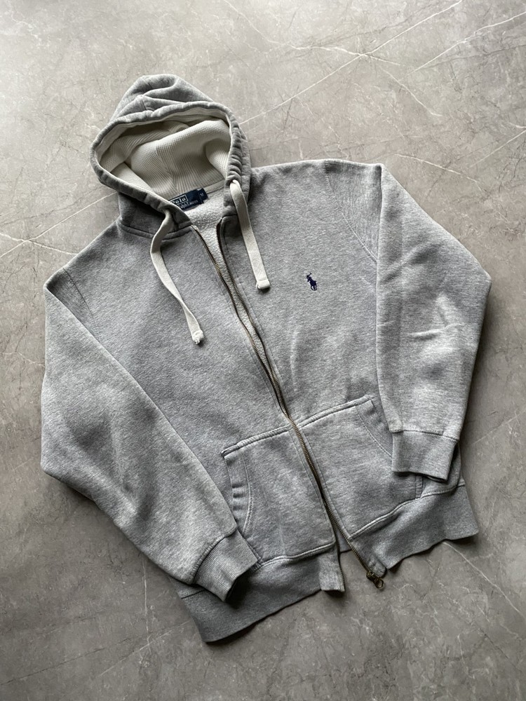 Vintage Polo Ralph Lauren Full Zip Y2K Hoodie Retro Hype Gray Size M