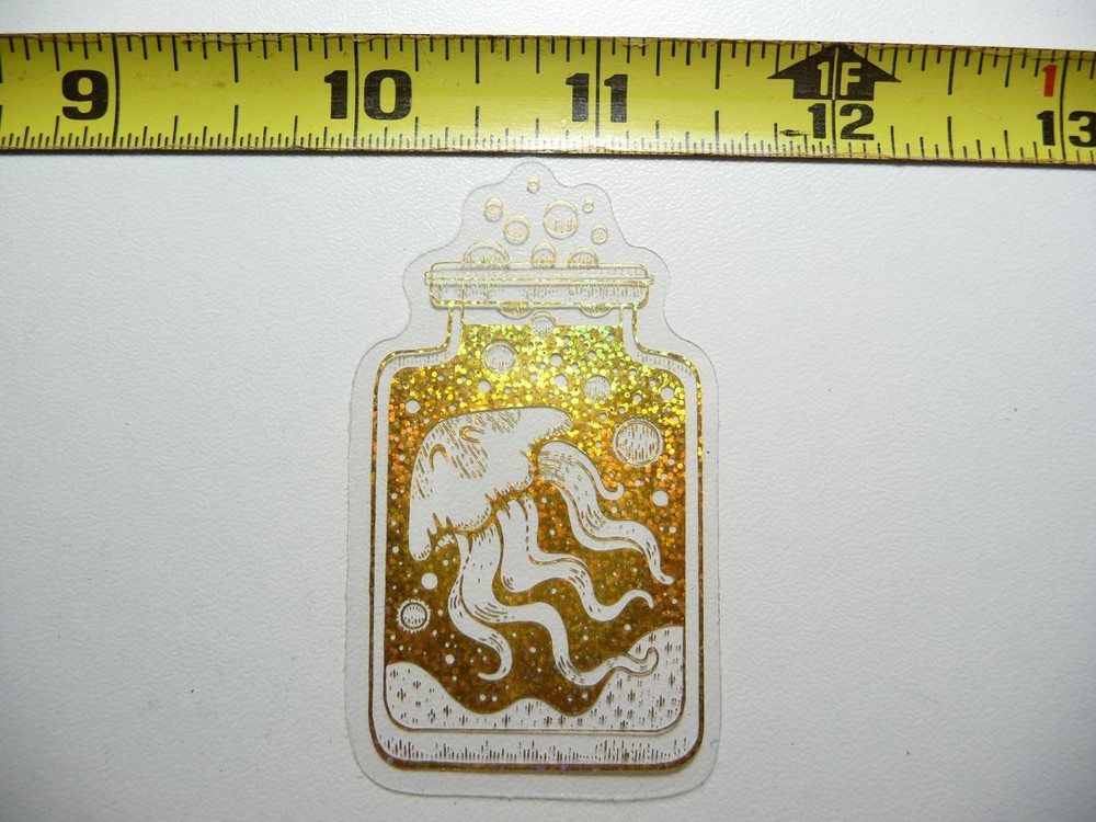 HOLOGRAPHIC JELLYFISH JAR MYSTICAL STICKER DECAL REFLECTIVE SHINY BEAUTIFUL