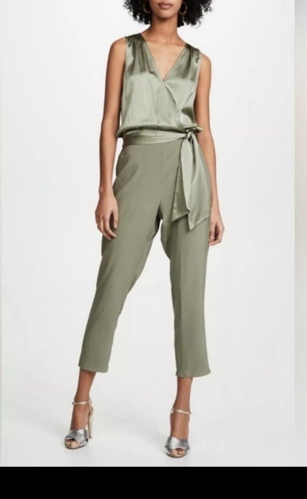Ramy Brook Alvina Tie Waist Silk Jumpsuit In Sage Green Medium NWT