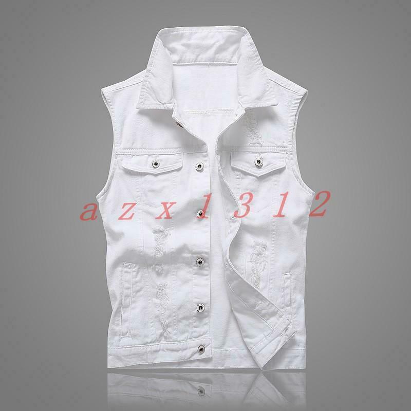 Slim Fit Mens Sleeveless Denim Vest Waistcoat Ripped Jean Jacket College Style