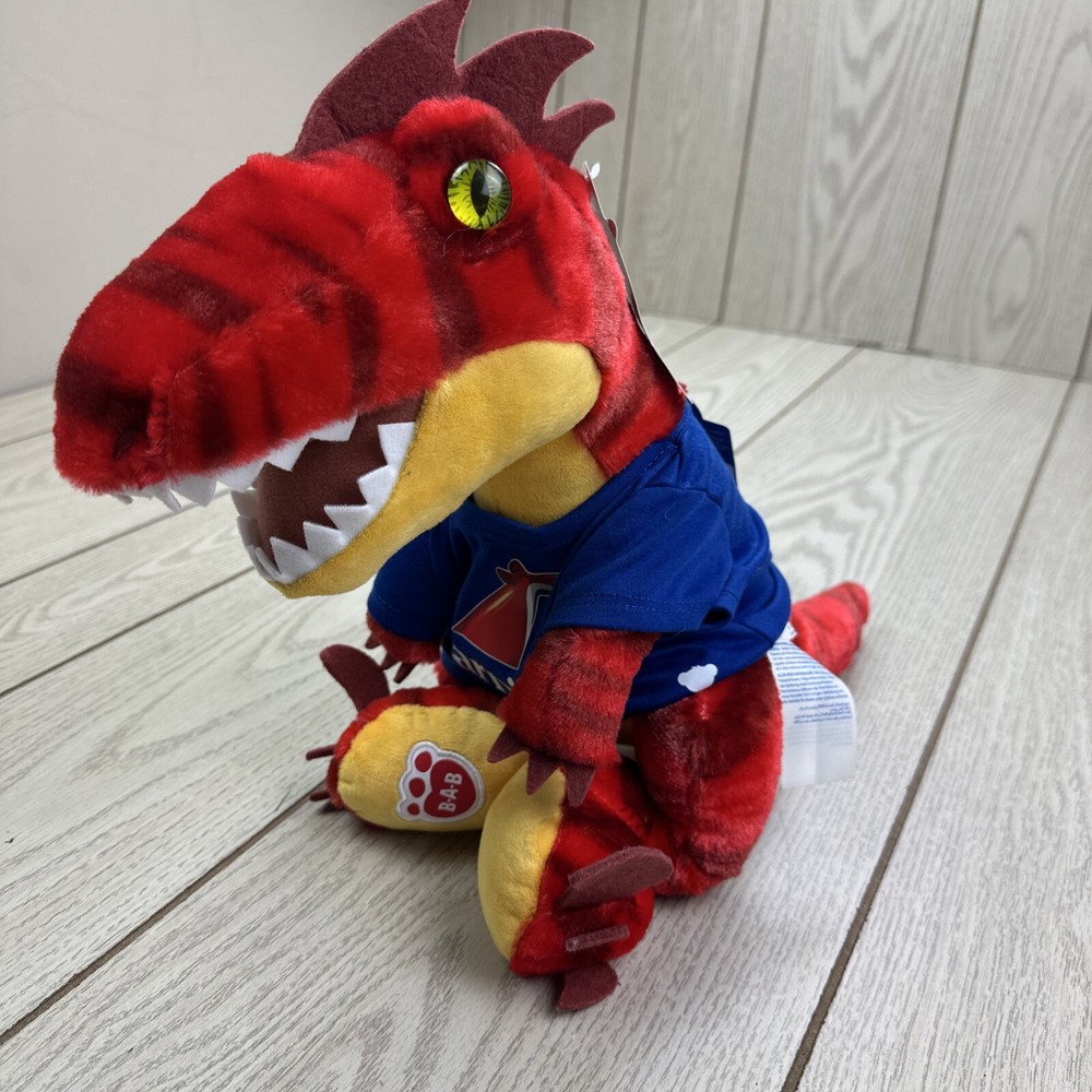 Build a Bear Red Raptor Stuffed Animal Toy Dinosaur W/ Carnival Cruise Shirt NWT