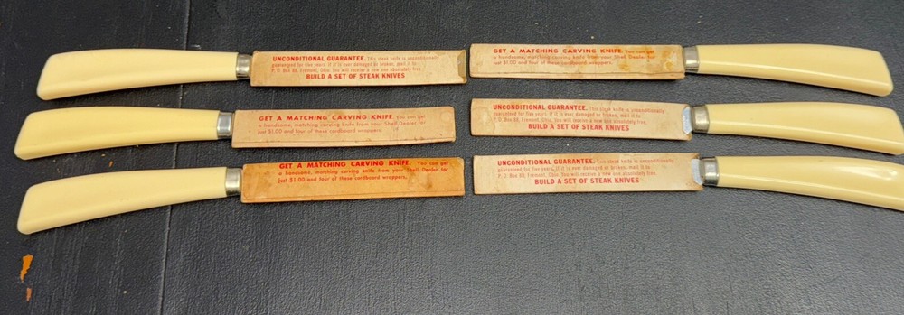 Vintage Shell Oil Company Beige Handle Steak Knives Set of 6 NWT