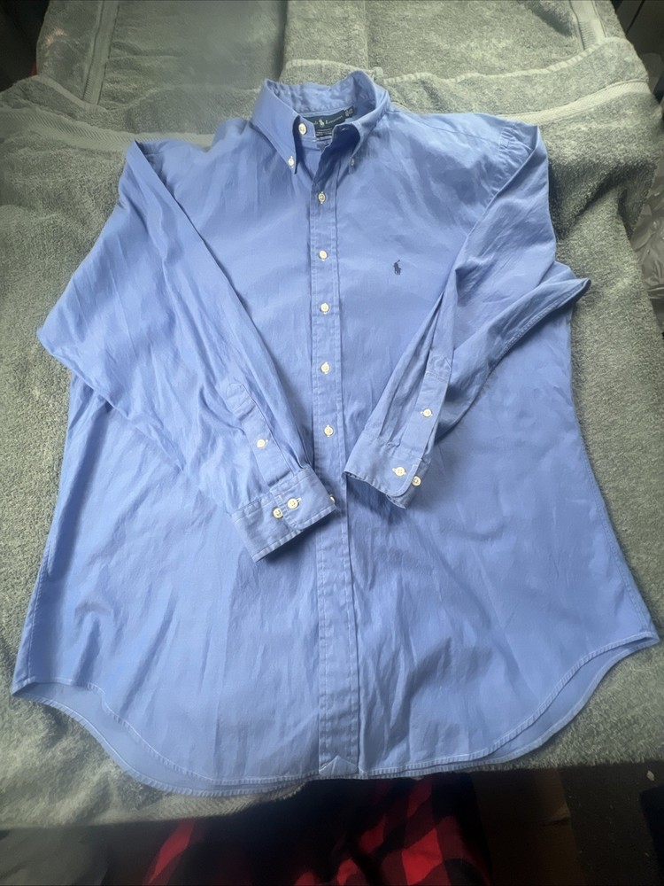 Ralph Lauren Shirt Mens 17.5  34/35 Blue Yarmouth Button Down 100% Cotton Oxford