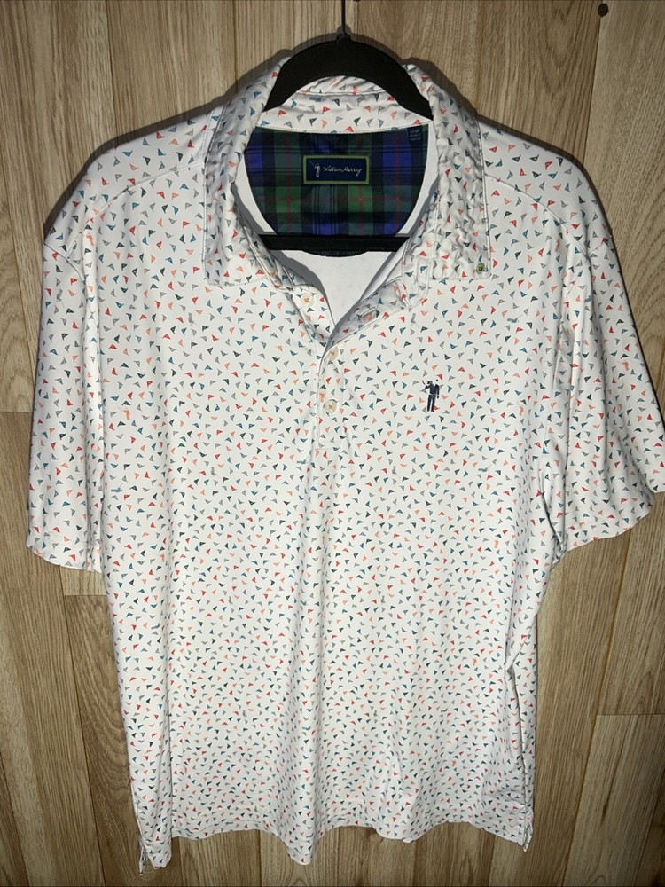 William Murray Performance Pin High Pin All Over Print Geometric Polo Men’s L