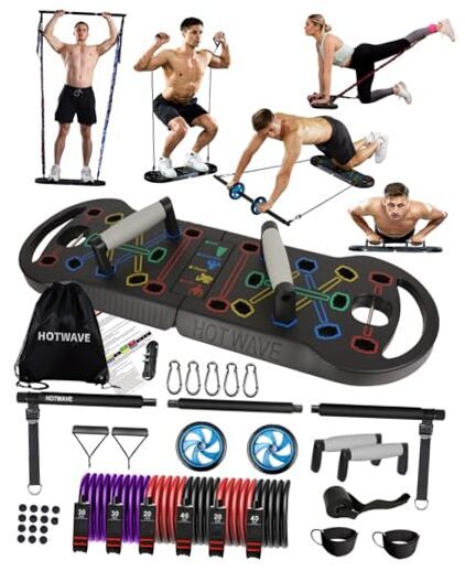 Portable Exercise Equipment with 16 Gym Accessories.20 in 1 Push Black-180lbs