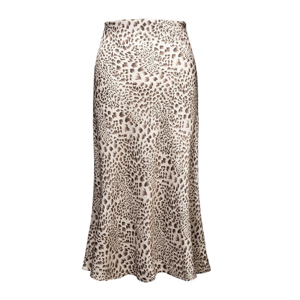 Leopard Print Skirt A-line Women's Summer Skirt Satin Long High-waisted Slim ~