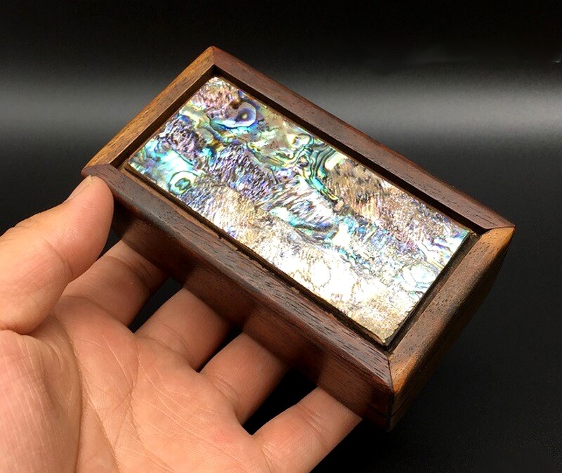 Vintage Lacquer Wood Jewelry Box with Pearl Inlay for Trinkets