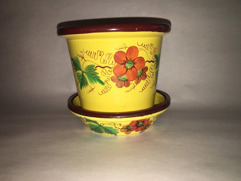 Staffordshire Canary Enamel Decorated Flower Pot 2 Piece Ca. 1820
