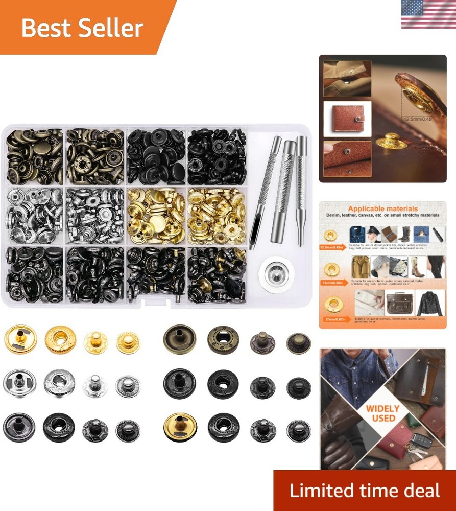 120-Piece Leather Snap Fastener Kit with 12.5mm Metal Button Snaps and Press Studs
